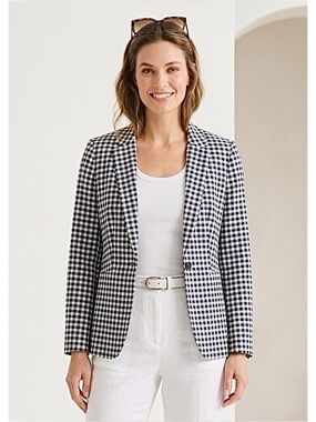 J. Crew Parke Navy and White Stretch Cotton Fitted Blazer Size 10